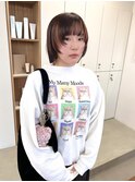 オレンジブラウン/ハイライト/フェイスレイヤー/ボブ