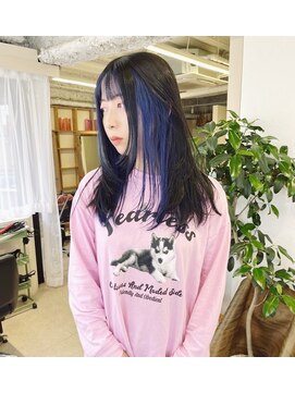 チェレ ブラン 堺東店(Chere brun) デザインカラーインナーカラー×ダークブルー×ハッシュレイヤー