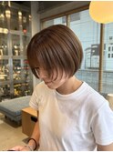 ブリーチなしカラー◎前上がりショートブラウン小顔夏