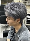 メンズリバースショートシルバーグレーカラーブリーチ