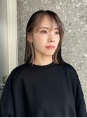 イヤリングカラー前髪インナーカラーピンクベージュバングカラー