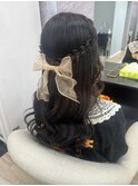編み込みハーフアップ
