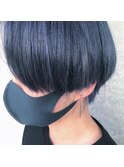 くびれヘアアプリコットオレンジ夏ハイライトカラー黒髪ショート