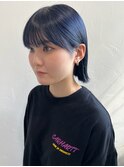ブルーブラック大人ハイトーンボブ艶カラー