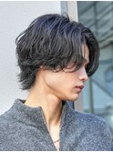 メンズセンターパート七三分けパートニュアンスパーマ刈り上げ