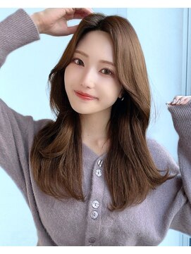 エインアンリー 明治神宮前(AIN.ANLY.) マレットヘアネイビーバタフライカットヘーゼルブラウン前髪