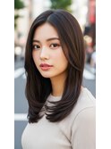 セミロング30代40代ストレートレイヤー前髪なし前髪あり越谷
