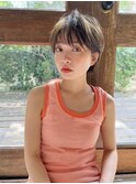 サマーショート　マッシュバング　ブリーチなし明るめグレージュ