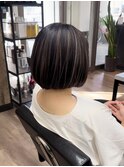 ハイライトカラーケアブリーチボブ切りっぱなしボブ外ハネ