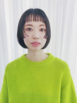 スーハ 恵比寿(SUUHA) ステップカット/ぱっつん前髪ワンレン黒髪ボブ/フェイスレイヤー