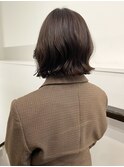 切りっぱなしボブ外ハネ外国人風ボブブラウンカラー前髪なし韓国