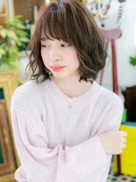 カバーヘア イヴ 戸頭店(COVER HAIR EVE) ■ダークアッシュくせ毛風小顔ウルフボブ107★戸頭20代30代40代