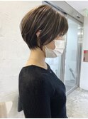 丸みショートボブ 透明感ベージュ イルミナカラー◎透明感 20代