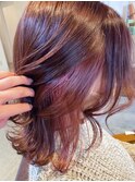 カット　インナーカラー　ブリーチ　ピンク　サイドバング