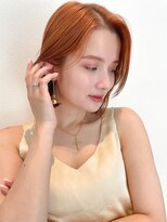 シェル 津山の手店(shel)&nbsp;ボブヘア　オレンジベージュ　大人可愛い　透明感　耳掛けボブ