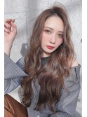 小顔セミウェットウェーブピンクベージュハイライトカラー