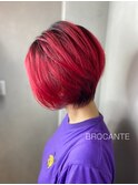 ショートボブ 小顔補正立体カット red 赤髪 ケアブリーチ