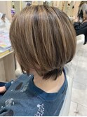 40代50代60代 白髪ぼかし ハイライト ベージュ ショートボブ