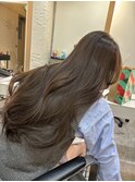 前髪ハイライトカラーこなれミディイメチェンウェーブパーマ