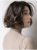 くすみベージュ韓国風巻きかきあげボブパーマ313X志木30代40代