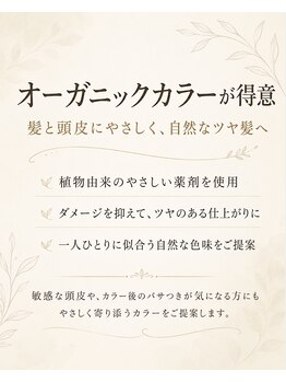 エンネ バイ アン ラタ JR和歌山駅店(enne by an rata)の写真/髪と頭皮にやさしいオーガニックカラーで、艶のある自然な美しさへ。白髪染めも安心してお任せください。