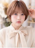 ピンクベージュブリーチなし小顔ひし形レイヤーボブ30代Te2