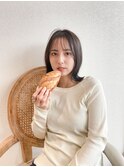 シースルーバング × 切りっぱなしボブ