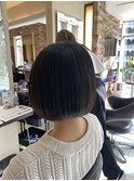 [内巻きボブ] 黒髪/グレーベージュルイヤーロング/前髪パーマ