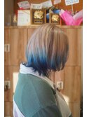 ウルフカットエンズカラーブルーグラデーションダブルカラー