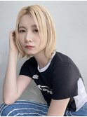 ブロンドベージュ フェイスレイヤーボブ似合わせ小顔t53