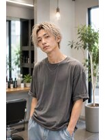 MEN's Baguz MEN'Sカット/ MEN'Sパーマ/ MEN'Sカラー メンズハイトーンセンターパート韓国風ウェーブパーマ