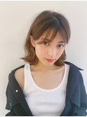 【くびれセミディデザインカラー丸みショート無造作カール】
