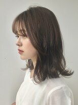 ＊くびレイヤーグレーベージュ小顔似合わせカット斜めバング