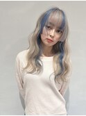 ダブルカラー デザインカラー 水色 波巻き