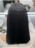 ミディアムヘアーアッシュブラックカラー髪質改善　赤坂見附