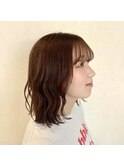 チョコブラウンの波ウェーブボブ＆シースルーバング