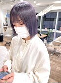 ダブルカラーパープルラベンダーベージュぶつ切りボブ渋谷