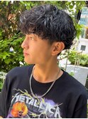 波巻きツイストスパイラルツーブロックマッシュメンズパーマ名駅