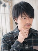 ラフな動きで大人アッシュブラック無造作ウルフヘア仙台愛子