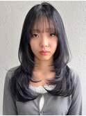 ダークブルー/グレーヘアー/ハッシュレイヤーボブA75