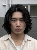 メンズミディアムパーマツイストスパイラルパーマセンターパート
