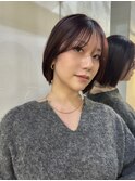 ”ぱっつんボブ×レッドブラウン” 