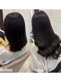 before/afterダークトーン黒上ロングエクステ８０本/長さだし