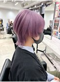 ラベンダーパープルベビーピンクハイトーンウルフカット