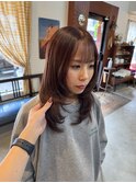 ケアピンクカシスブラウンカラー顔まわりレイヤーカット韓国ヘア