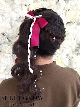 編みカチュサイドポニー