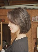 白髪ぼかしハイライトボブレイヤー前髪なしケアブリーチ