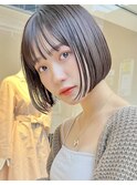 縮毛矯正/髪質改善トリートメント/ミディアムヘア/グレージュ