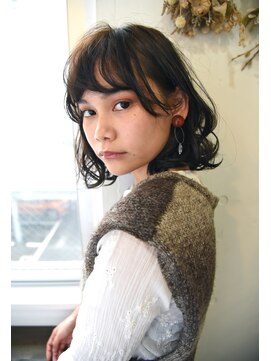 ユノ(juno) 【juno】ミディアムボブ★ツヤ色ナチュラルウェーブ スタイル