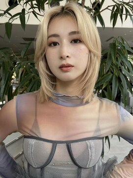 ミンクス 青山店(MINX) ガールクラッシュ前髪ピンクベージュインナーグレージュ